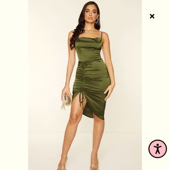 PrettyLittleThing Dresses & Skirts - Elegant Olive Green Ruched Dress